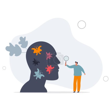 Illustration for Mental health awareness and emotional inner self care.Psychology or psychotherapy research to help people solve mind problems.flat vector illustration - Royalty Free Image