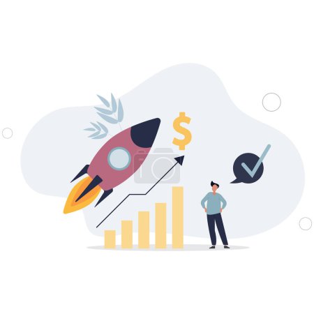 Illustration for Paid advertising and marketing boost for sales growth .Brand recognition campaign with purchased ads, commercials and banners for company profit development. - Royalty Free Image