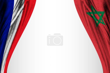 Téléchargez les photos : Fond blanc avec des drapeaux de la France et du Maroc. Illustration 3D - en image libre de droit