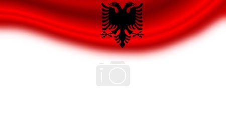 Foto de Bandera ondulada de Albania sobre un fondo blanco horizontal. ilustración 3d - Imagen libre de derechos