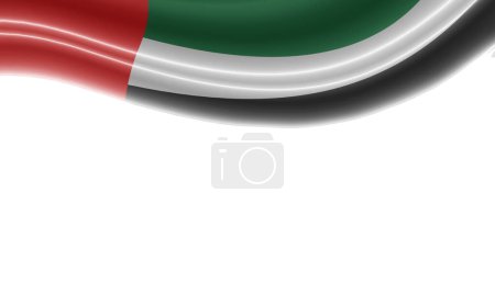Téléchargez les photos : Drapeau ondulé des Émirats arabes unis sur fond blanc horizontal. Illustration 3d - en image libre de droit