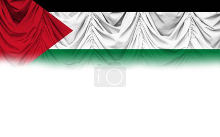 Téléchargez les photos : Fond blanc avec le drapeau de Palestine sur draperie dégradée. Illustration 3D - en image libre de droit