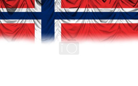Téléchargez les photos : Fond blanc avec le drapeau de la Norvège sur draperie dégradée. Illustration 3D - en image libre de droit
