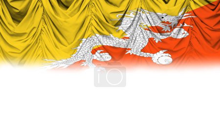 Photo for White background with flag of Bhutan on gradient drapery. 3d illustration - Royalty Free Image