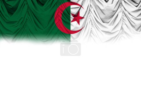 Téléchargez les photos : Fond blanc avec drapeau algérien sur tenture dégradée. Illustration 3D - en image libre de droit