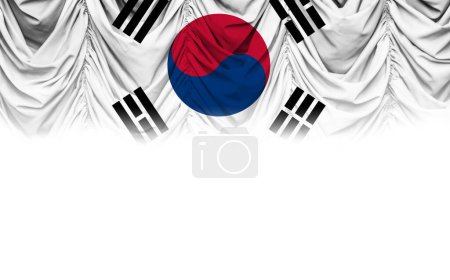 Téléchargez les photos : Fond blanc avec drapeau sud-coréen sur draperie dégradée. Illustration 3D - en image libre de droit