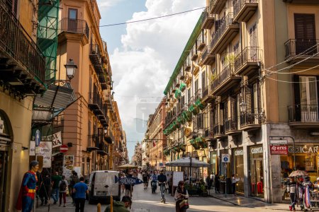 Photo for View down a street in Palermo. May 30, 2023 Palermo, Sicily, Italy - Royalty Free Image