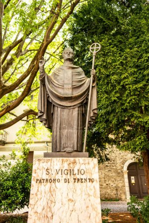 Photo for Statue of San Vigilio, patron saint of Trento. April 23, 2023 Trento, Italy - Royalty Free Image