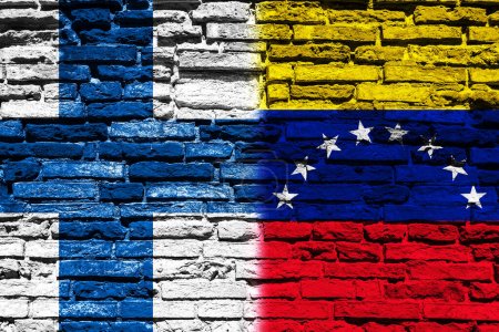 Photo for Background with flag of Finland and Venezuela on brick wall - Royalty Free Image