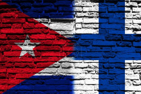 Téléchargez les photos : Fond avec drapeau de Cuba et de la Finlande sur le mur de briques - en image libre de droit