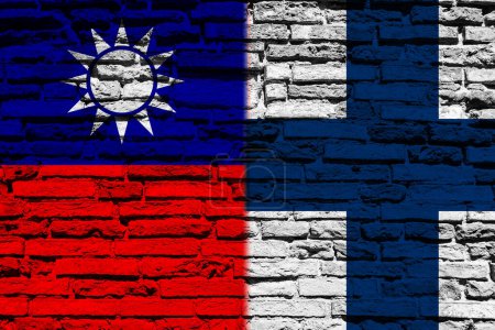 Photo for Background with flag of Taiwan and Finland on a brick wall - Royalty Free Image