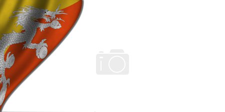 Téléchargez les photos : Fond blanc avec drapeau du Bhoutan sur la gauche. Illustration 3D - en image libre de droit