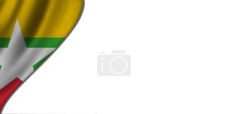 Téléchargez les photos : Fond blanc avec drapeau du Myanmar sur la gauche. Illustration 3D - en image libre de droit