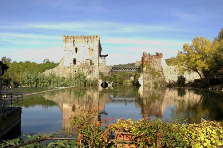View from Borghetto over the Mincio river on the ancient medieval walls, Veneto, Italy