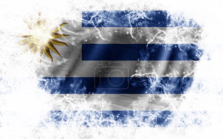 Foto de Fondo blanco con bandera de Uruguay desgastada - Imagen libre de derechos