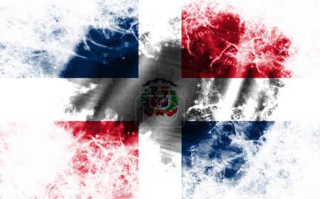 Foto de Fondo blanco con bandera de República Dominicana desgastada - Imagen libre de derechos