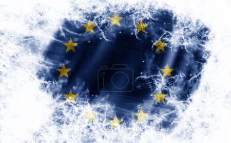 Foto de Fondo blanco con bandera de Europa desgastada - Imagen libre de derechos