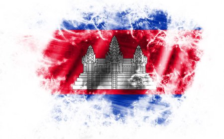 Foto de Fondo blanco con bandera rota de Camboya - Imagen libre de derechos