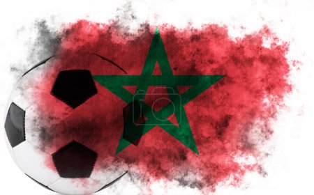 Foto de Fondo blanco con bandera de Marruecos y pelota de fútbol - Imagen libre de derechos