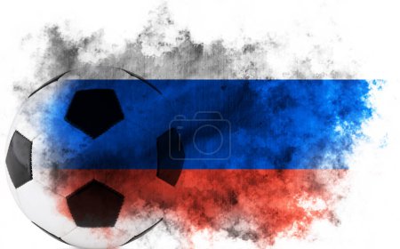 Foto de Fondo blanco con bandera de Rusia y pelota de fútbol - Imagen libre de derechos
