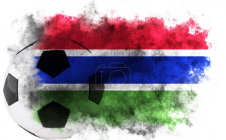 Fondo blanco con bandera de Gambia y pelota de fútbol