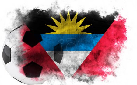 White background with Antigua and Barbuda flag and soccer ball
