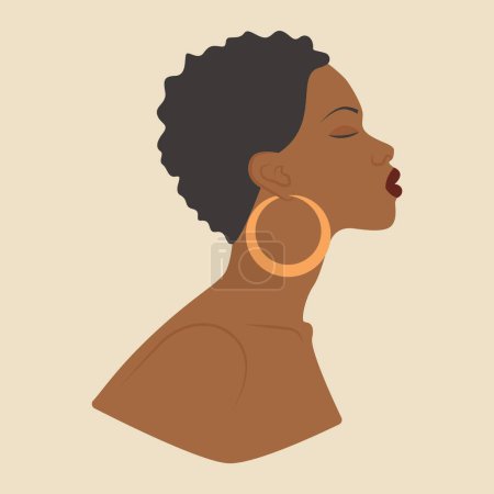 Illustration for Young curly african woman portrait drawing square poster. Body person modern cartoon style illustration for graphic design - Royalty Free Image