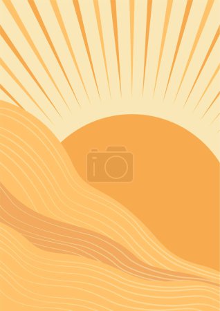 Ilustración de Cartel de ilustración de fondo del paisaje del valle soleado. Naturaleza y ecología, tarjeta del medio ambiente, diseño de póster - Imagen libre de derechos