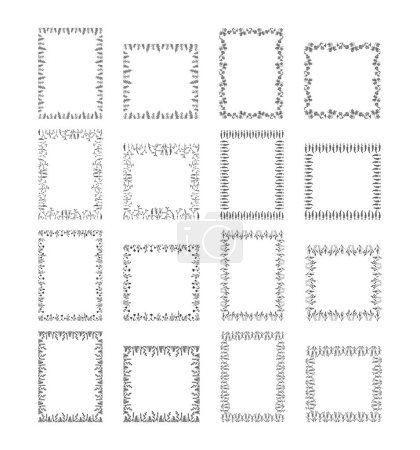 Illustration for Retro elegant borders and filigree meadow ornaments. Isolated vector illustration set. Template of decorative vintage frames, a4 and square size - Royalty Free Image