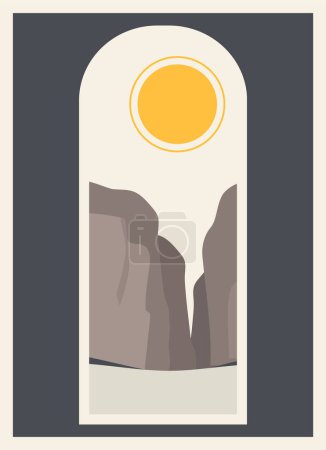 Ilustración de Gran Cañón Arizona ver ilustración vectorial. Adecuado para arte impreso, póster. Decoración de pared Boho. Estampado de arte minimalista moderno de mediados de siglo - Imagen libre de derechos