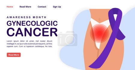 Gynecologic cancer awareness month woman banner. Gynecological disease. Adnexal tumor landing page. Detecting and diagnosis of oncological disease. Simple cartoon style illustration for web graphic design