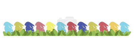 Lapins de Pâques sur bannière de pelouse. Fond horizontal de Pâques coloré avec des lapins sur l'herbe. Style minimaliste moderne. Affiche horizontale, carte de v?ux, en-tête pour site web