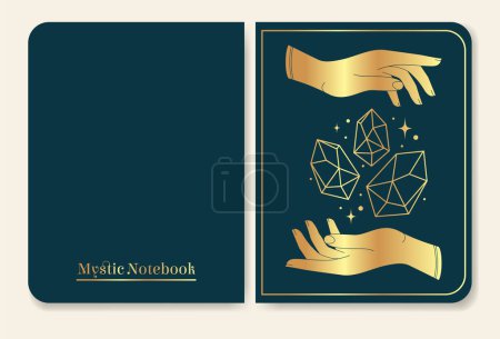 Notebook with golden print. Cover page design aesthetic esoteric illustration. Vector template school timetable for students. It can be used for card, cover book, notebook.