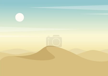 Ilustración de Paisaje estético del desierto, ilustración de dunas de sahara. África viajar, viajar a Egipto. Mañana amanecer panorámico. Decoración de pared Boho. Estampado de arte minimalista moderno de mediados de siglo - Imagen libre de derechos