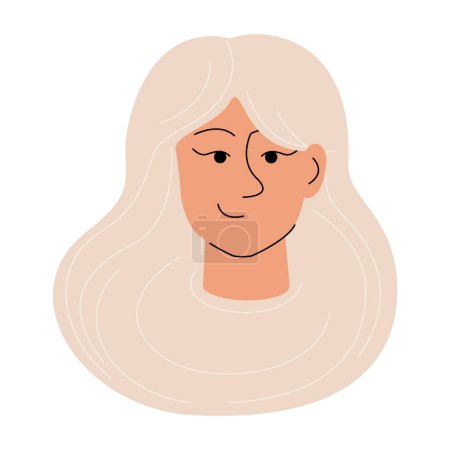Illustration for Attractive feminine avatar vector person face white background. Long haired caucasian woman 2D linear cartoon character head. Straight hair lady flat illustration - Royalty Free Image