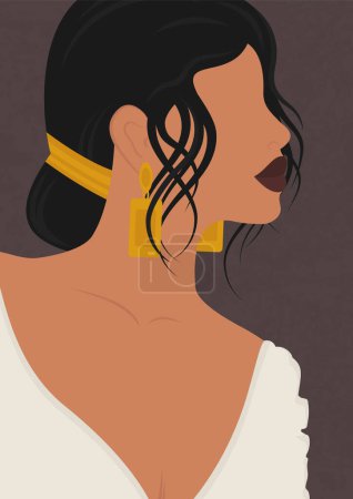 Hispanic woman in white dress aesthetic illustration poster. Fashionable summer art of young lady. Wall decor with fashion lady, contemporary artistic poster