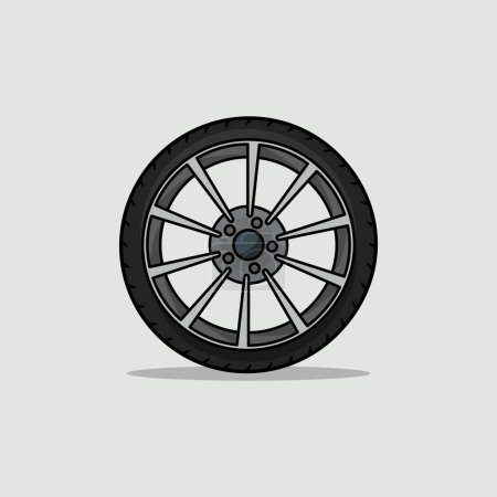 Illustration for Cartoonish grey alloy car tire wheel isolated vector illustration. - Royalty Free Image