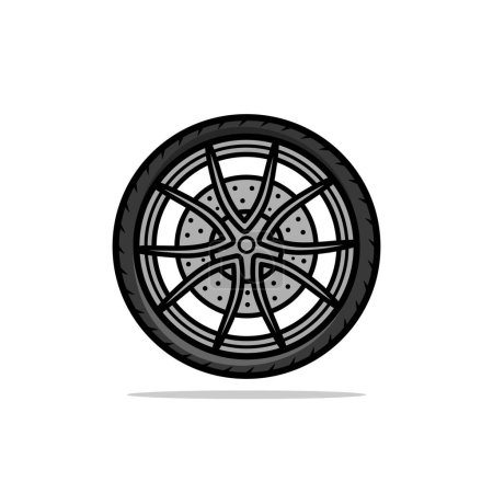 Illustration for Cartoonish grey alloy car tire wheel isolated vector illustration. - Royalty Free Image
