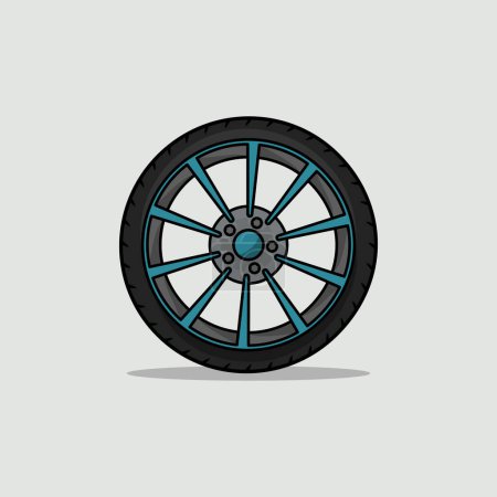 Illustration for Cartoonish blue alloy car tire wheel isolated vector illustration. - Royalty Free Image