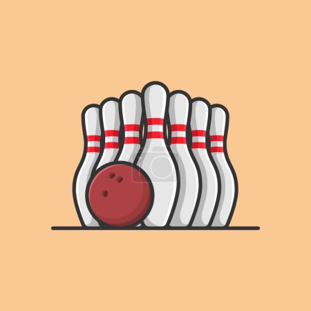 Téléchargez les illustrations : Ballon de bowling avec quilles Illustration vectorielle d'icône de bande dessinée. Sport Object Icon Concept Isolated Premium Vector. Style de dessin animé plat - en licence libre de droit