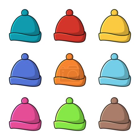 Illustration for A knitted winter bobble hat set isolated on a white background - Royalty Free Image