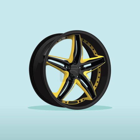 Illustration for Realistic black gray and yellow rim. Custom sports car rim. 3d vector illustration - Royalty Free Image