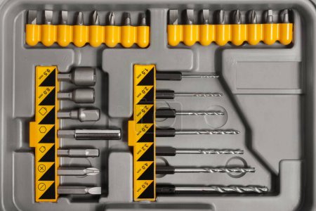 Photo for Screwdriver bit set in the toolbox, full set, top view - Royalty Free Image