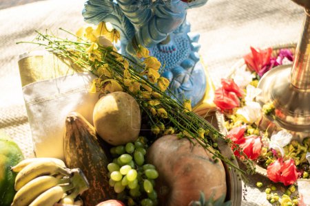 A Picture of Vishu kani which is an offering given to god during the festival of Vishu which is a festival in Kerala