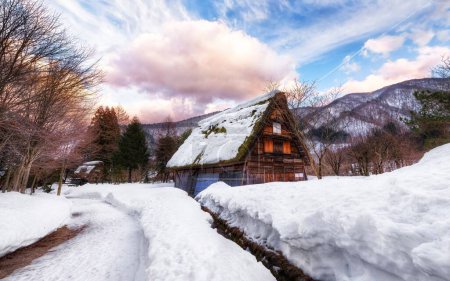 Téléchargez les photos : Beau paysage avec maison couverte de neige - en image libre de droit