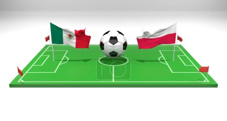 Téléchargez les photos : Mexique vs Pologne match de football Coupe du monde de football Qatar 2022, terrain de football, travail 3D et image 3D, Erevan, Arménie - 2022 Novembre 07 - en image libre de droit