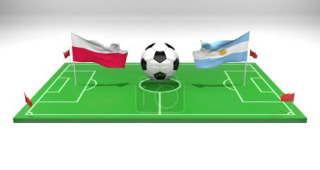 Téléchargez les photos : Pologne vs Argentine match de football Coupe du monde de football Qatar 2022, terrain de football, travail 3D et image 3D, Erevan, Arménie - 2022 Novembre 07 - en image libre de droit