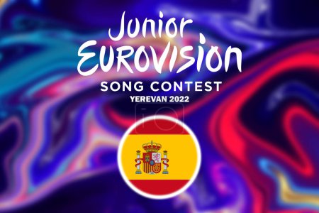 Téléchargez les photos : Eurovision junior 2022, Eurovision junior arménienne à Erevan, Participant de l'arrière-plan espagnol Eurovision avec drapeau espagnol. - en image libre de droit