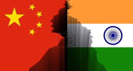 India vs China, Flags of India and China, India China in world war crisis concept (1)