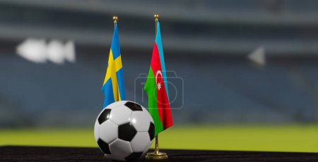 Foto de UEFA 2024 Fútbol de Suecia vs el Campeonato de Europa de Azerbaiyán de Suecia y el de Azerbaiyán con balón de fútbol. Trabajo en 3D. Ereván, Armenia - 2023 24 de marzo. - Imagen libre de derechos
